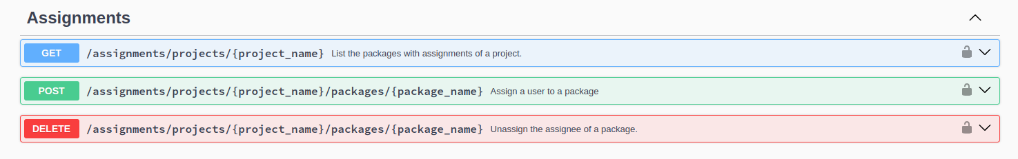 Screenshot of the assignments API documentation
