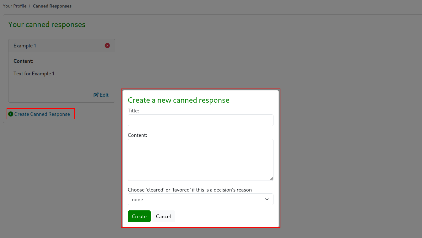 Canned Response create