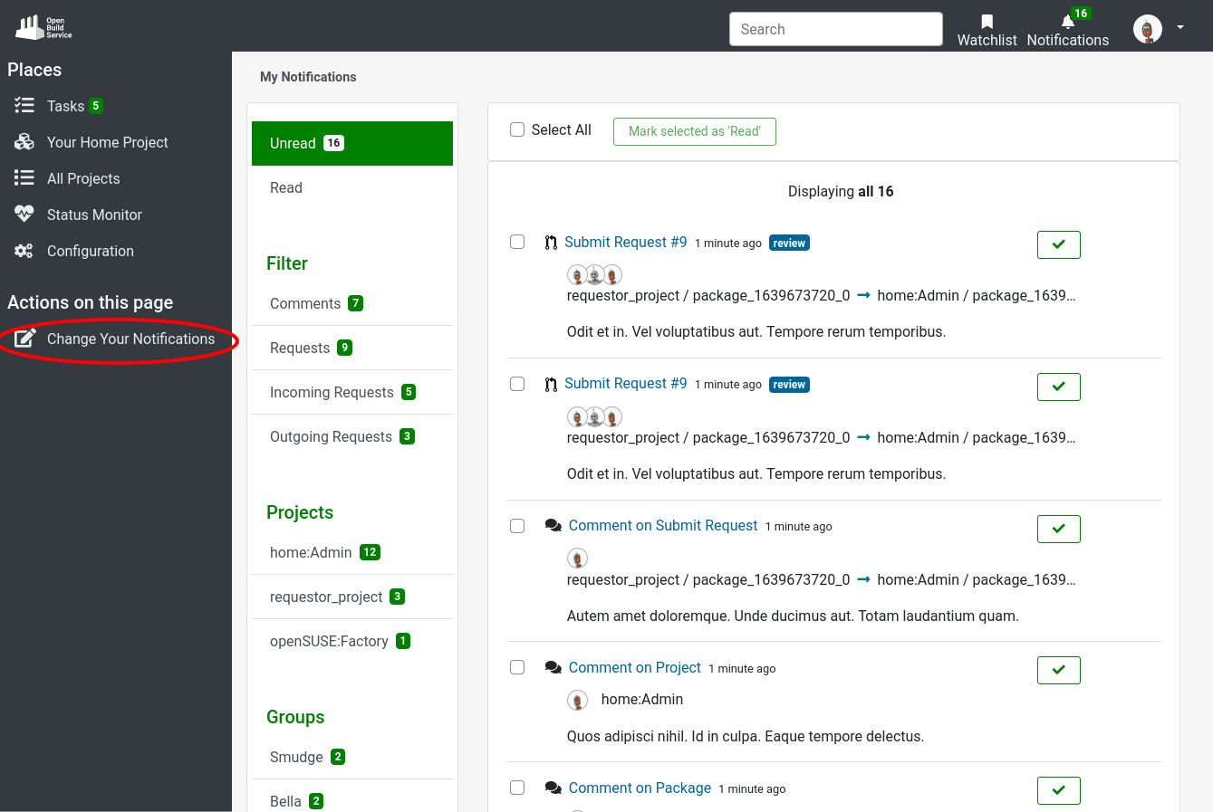 Link to Notifications configuration